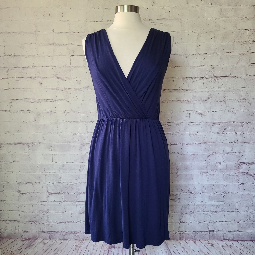 LOFT Navy Knit V-Neck Faux Wrap Tank Dress